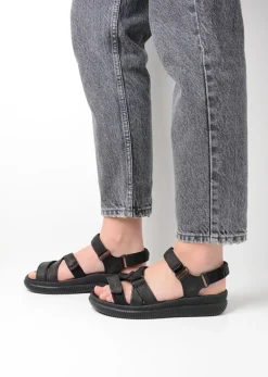 Sandalen<Wolky Action Lady - zwart gevet leer zwartgevetleer