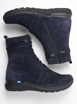 Hoge Veterschoenen|Veterlaarzen<Wolky Bluff DB - blauw suede blauwsuede