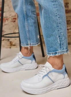 Lage Veterschoenen|Wandelschoenen<Wolky Bounce - wit/blauw leer wit/blauwleer