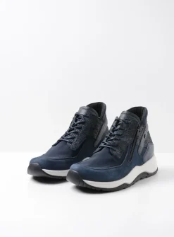 Hoge Veterschoenen|Wandelschoenen<Wolky Crown S2F - blauw stretchleer blauwstretchleer