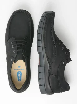 Veterschoenen Heren|Comfortschoenen Heren<Wolky Fly men - zwart nubuck zwartnubuck