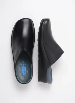 Slippers|Klompen<Wolky Go - zwart leer zwartleer