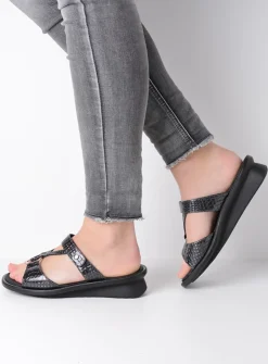 Slippers<Wolky Isa - antraciet crocolook lakleer antracietcrocolooklakleer