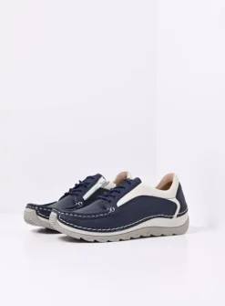 Lage Veterschoenen<Wolky Japura - blauw leer blauwleer