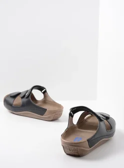 Slippers<Wolky Jasper - zwart leer zwartleer