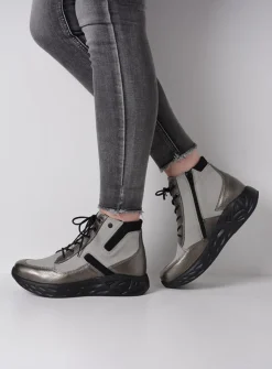 Hoge Veterschoenen|Wandelschoenen<Wolky Leap - antraciet combi leer antracietcombileer