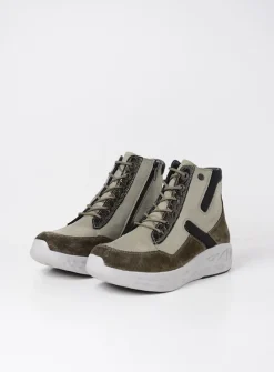 Hoge Veterschoenen|Wandelschoenen<Wolky Leap - grijsgroen combi leer grijsgroencombileer