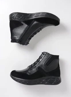 Hoge Veterschoenen|Wandelschoenen<Wolky Leap - zwart combi leer/zwart zwartcombileer/zwart