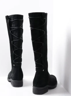 Veterlaarzen|Lange Laarzen<Wolky Longview - zwart suede zwartsuede