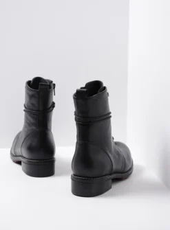 Veterlaarzen|Halfhoge Laarzen<Wolky Murray - zwart leer zwartleer