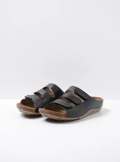 Slippers<Wolky Nomad - zwart geolied leer zwartgeoliedleer