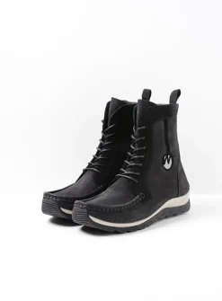 Hoge Veterschoenen|Veterlaarzen<Wolky Ocean - zwart nubuck zwartnubuck