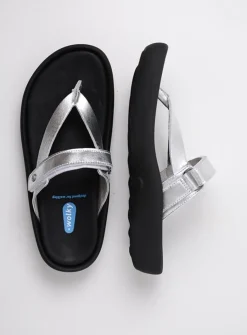 Slippers<Wolky Peace - zilver leer zilverleer