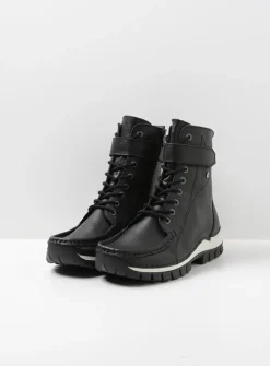Hoge Veterschoenen|Veterlaarzen<Wolky Reach - zwart/wit leer zwart/witleer