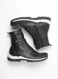 Hoge Veterschoenen|Veterlaarzen<Wolky Reach - zwart/wit leer zwart/witleer