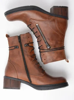 Veterlaarzen|Halfhoge Laarzen<Wolky Rimbley - cognac leer cognacleer