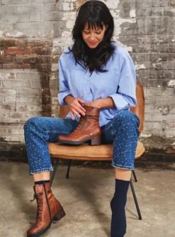 Veterlaarzen|Halfhoge Laarzen<Wolky Rimbley - cognac leer cognacleer