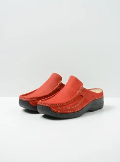 Slippers|Klompen<Wolky Roll Slide - donkerrood nubuck donkerroodnubuck
