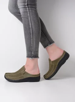 Slippers|Klompen<Wolky Roll Slide - pesto groen nubuck pestogroennubuck