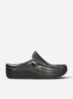 Slippers|Klompen<Wolky Roll Slide - slangenprint donkerbruin leer slangenprintdonkerbruinleer