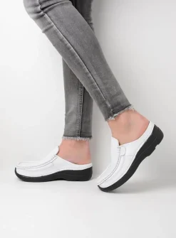 Slippers|Klompen<Wolky Roll Slide - wit geprint leer witgeprintleer