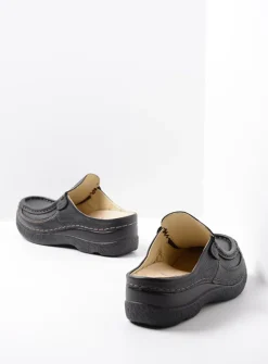 Slippers|Klompen<Wolky Roll Slide - zwart leer zwartleer