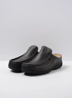 Slippers Heren|Klompen Heren<Wolky Roll Slide men - zwart leer zwartleer