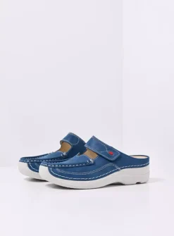 Slippers|Klompen<Wolky Roll Slipper - blauw effectleer blauweffectleer