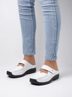 Slippers|Klompen<Wolky Roll Slipper - wit/zwart leer wit/zwartleer