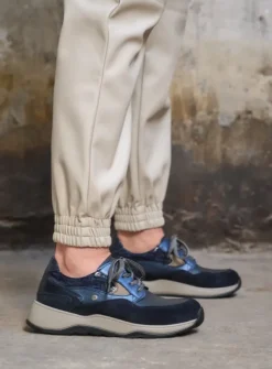 Lage Veterschoenen|Wandelschoenen<Wolky Sappho - blauw combi leer blauwcombileer