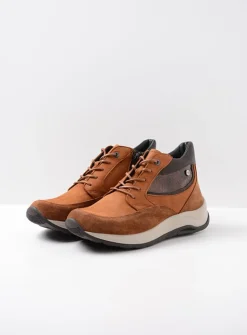 Hoge Veterschoenen|Wandelschoenen<Wolky Scone WR - cognac combi leer cognaccombileer