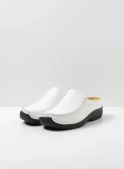Slippers|Klompen<Wolky Seamy Slide - wit geprint leer witgeprintleer