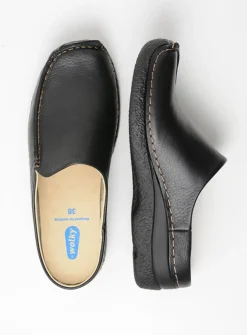 Slippers|Klompen<Wolky Seamy Slide - zwart geprint leer zwartgeprintleer