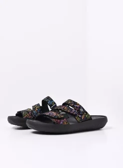 Slippers<Wolky Sense - zwart/multi flower nubuck